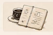 Illustrated coffee cup and notebook